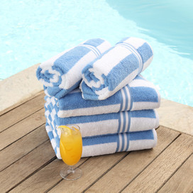 Lido Leisure Towel, 420gsm, 100% Cotton, Blue and White striped, Pool, Wet Area, BC SoftWear